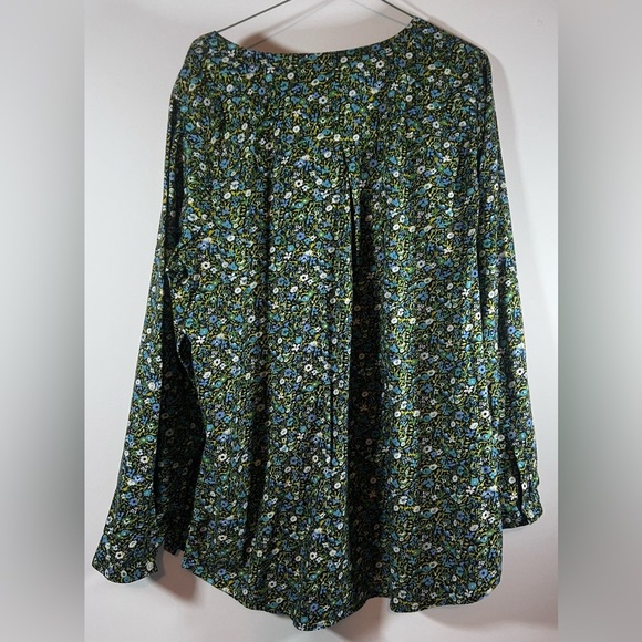 J Jill Green Floral V-Neck Button Blouse Women's Size Medium - Picture 7 of 9